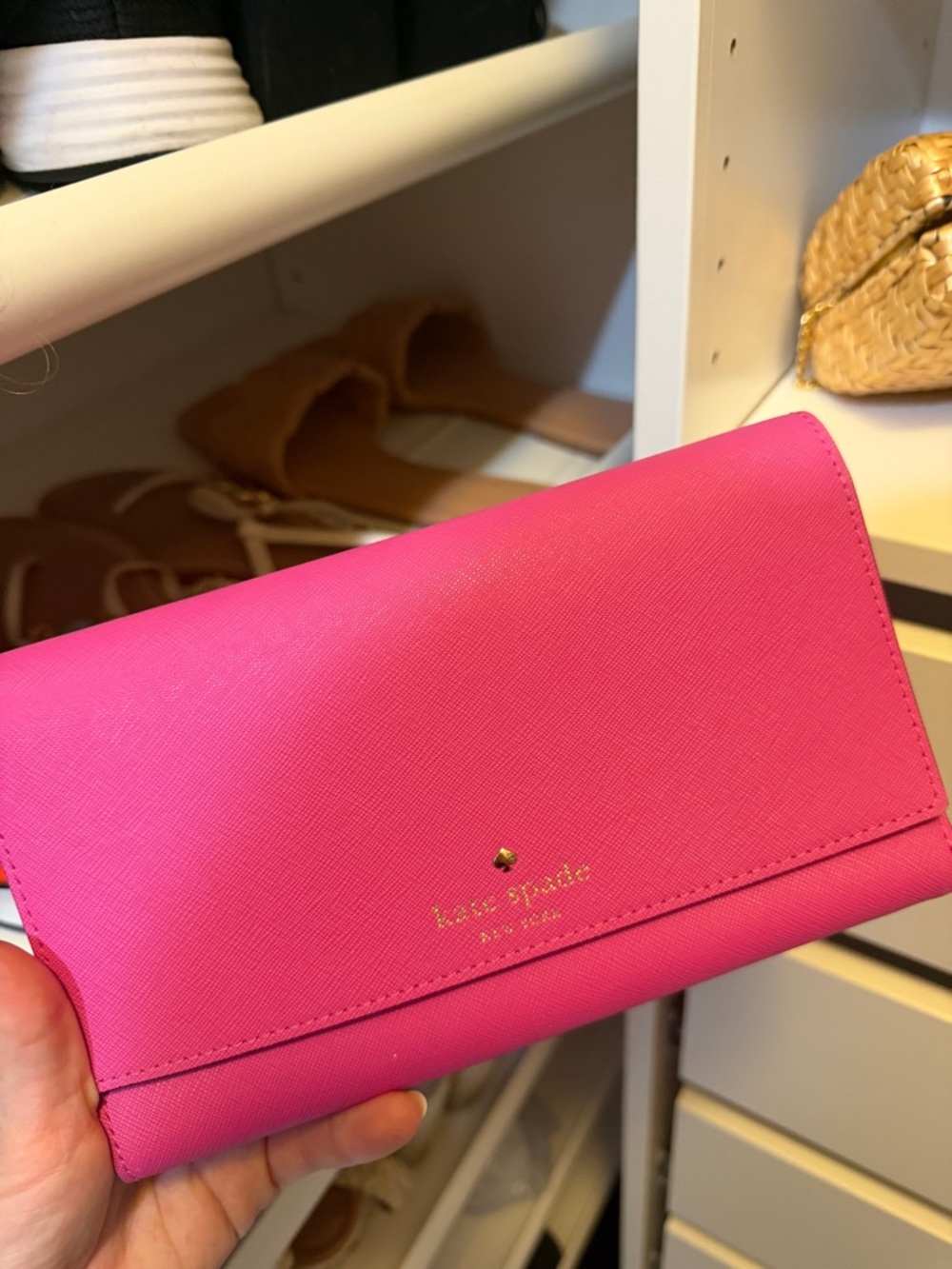 kate spade Bright Hot Pink Saffiano Clutch Wallet